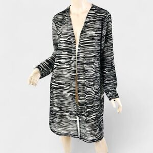 CHICO'S Black & Gray Semi-Sheer Loose Stretch Knit Open-Front Cardigan Top L 2